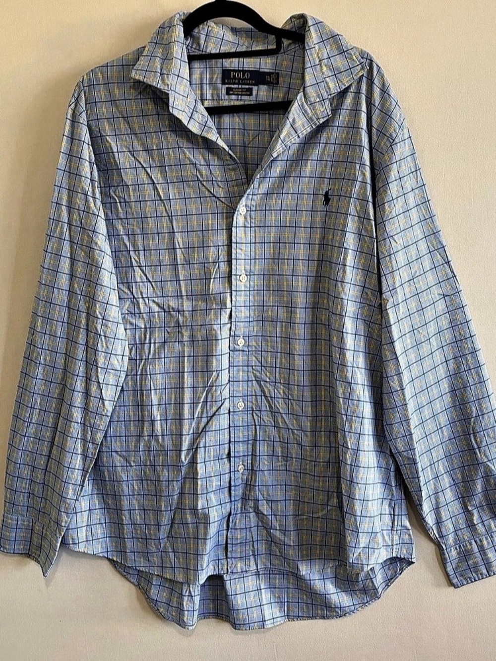 Polo Ralph Lauren Button Down Shirt Mens 2XL Blue Plaid Classic Fit Cotton